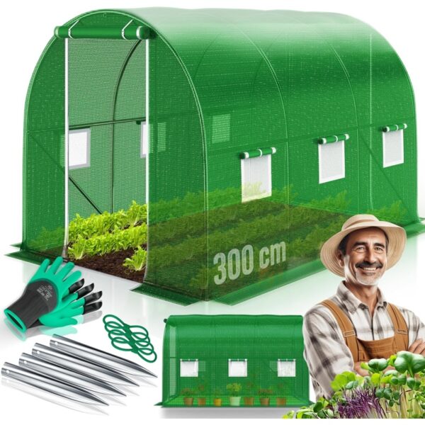 KESSER PE 170g/m² Marco de Acero Invernadero Túnel con Ventanas